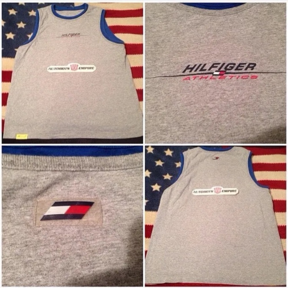 Vintage Tommy Hilfiger Athletics Racing Tank Jersey L White Rlx lotus Tech PWing